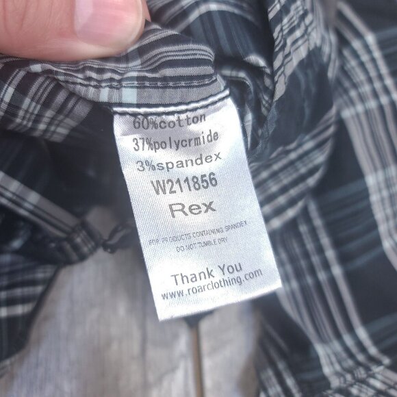 Roar Men Biker Rockabilly Shirt Size XL Black Plaid Strength Refined Long Sleeve - Picture 7 of 10